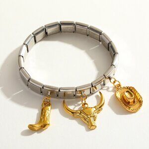 Western Charm Bracelet | 18K Gold Plated Stainless Steel | Waterproof |Dual Tone